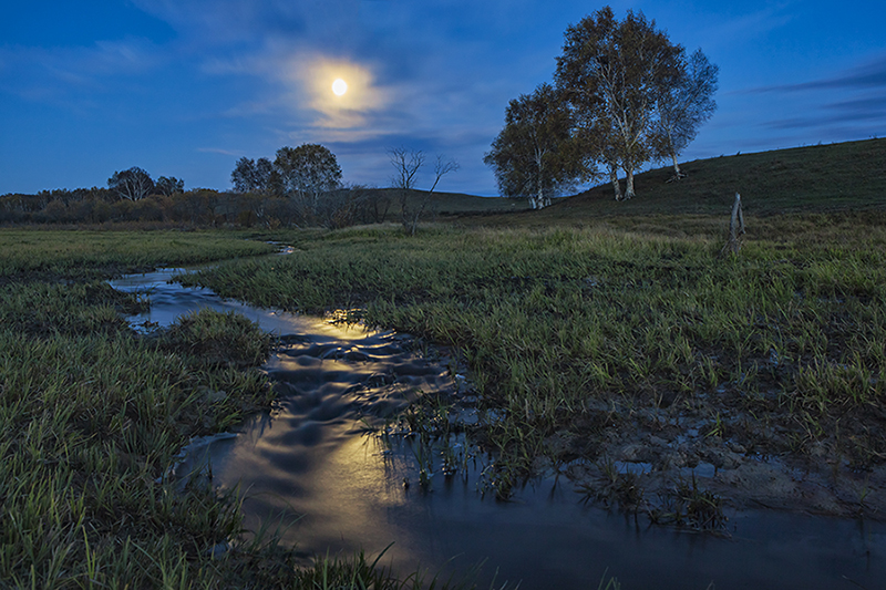 月光下的小溪