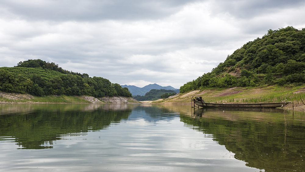 沃洲湖上舟自横