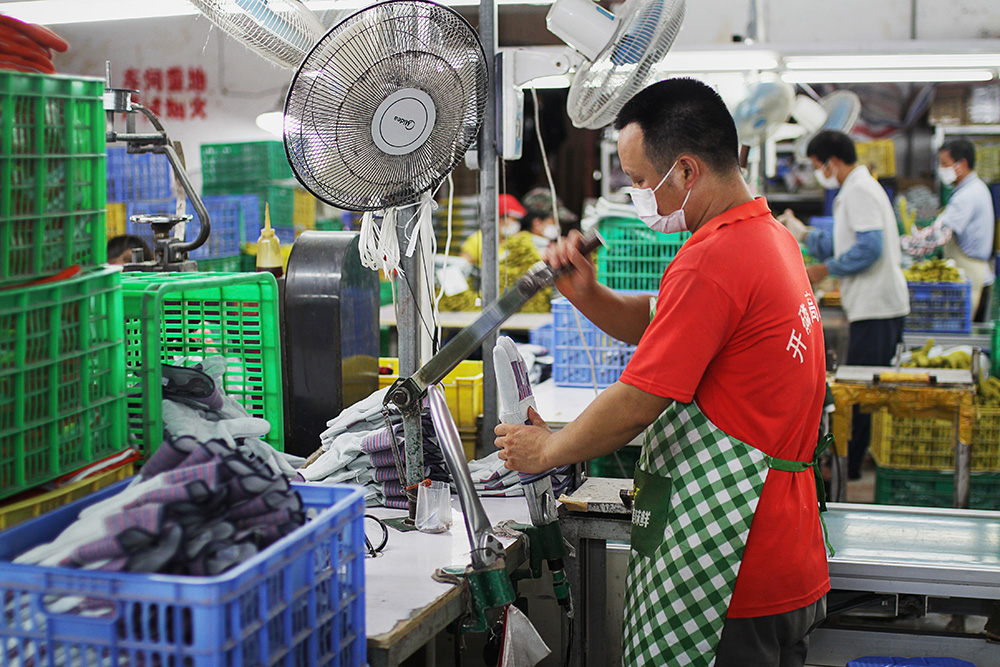 工人在加工手套