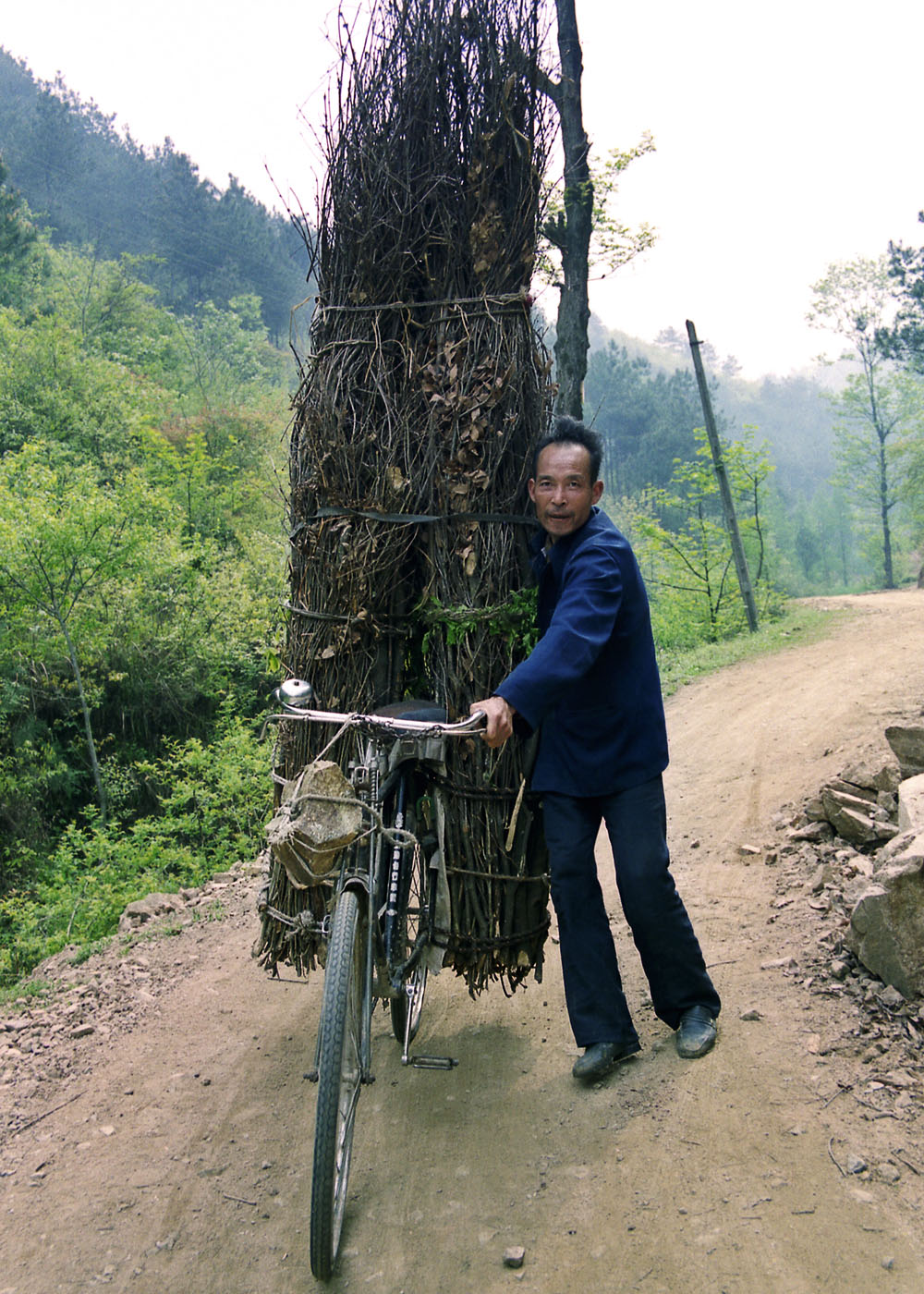 车子的变迁 (3)1996年,使用自行车运输柴禾的赶集人.jpg