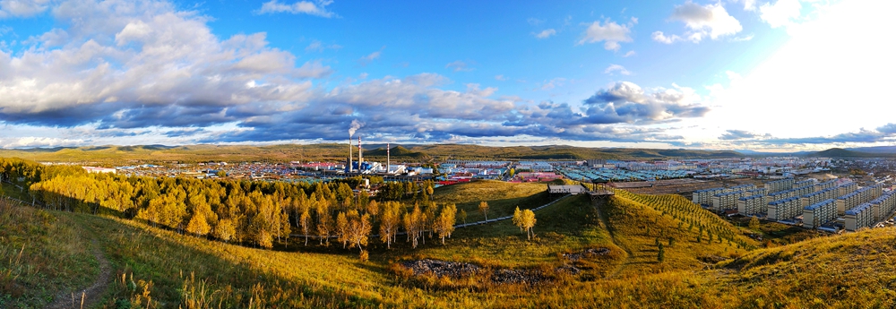 2019年9月17日,全景拍摄美丽的根河城区.