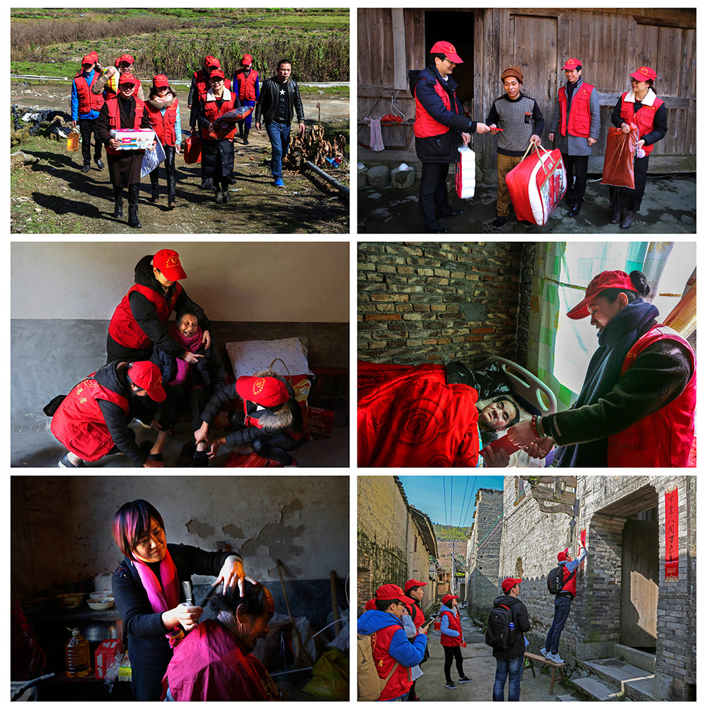 自愿者们深入贫困户开展扶贫帮扶工作. .