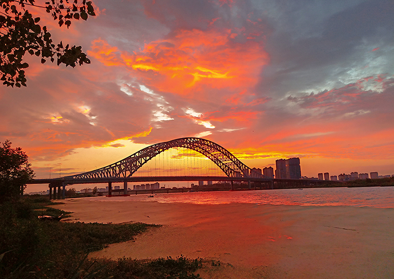 《晚霞中的苏岭山大桥》